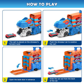 VATOS drawer folding dinosaur truck in red for easy storage and play.