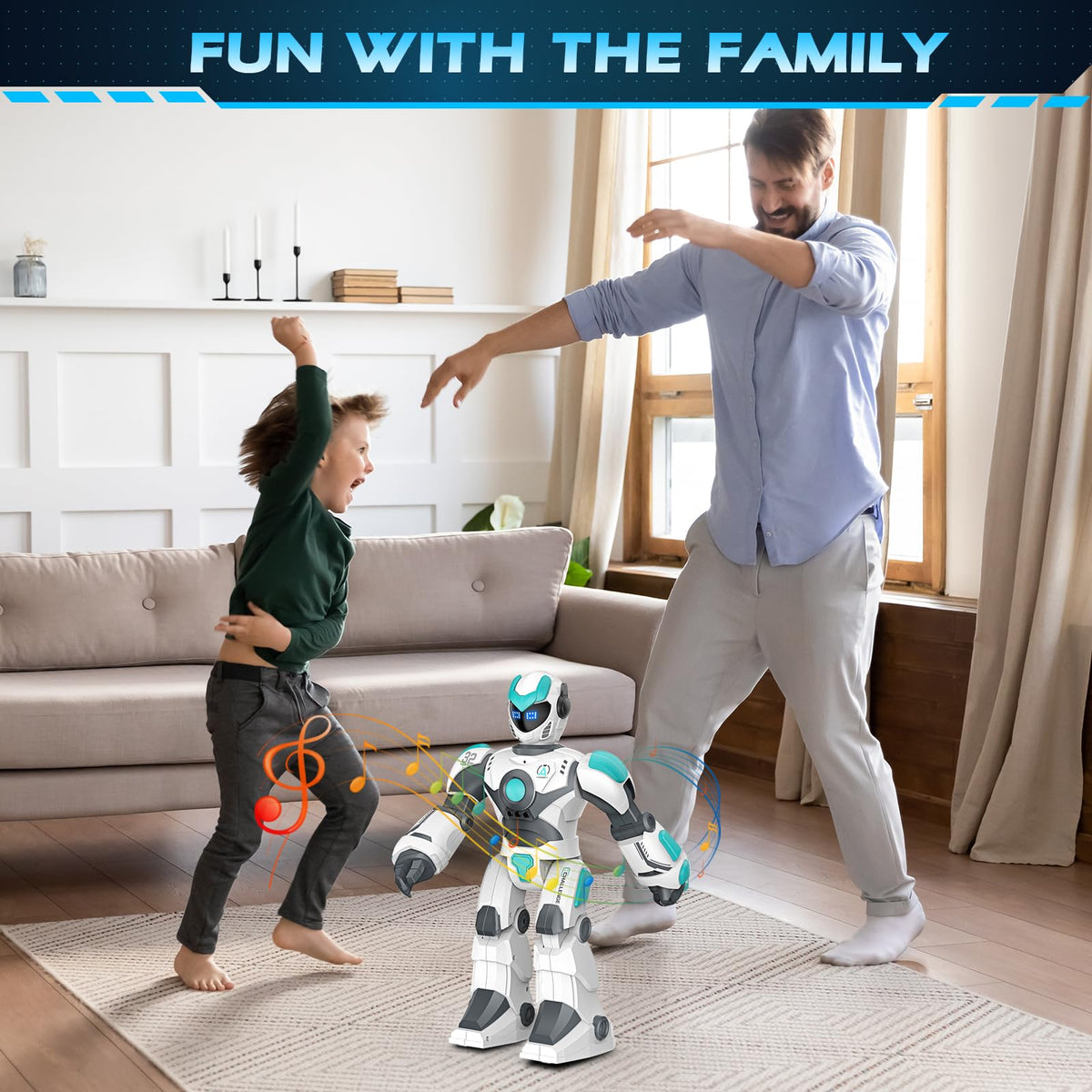 VATOS big 15.4-inch robot design acts as a friendly centerpiece in kids' rooms.