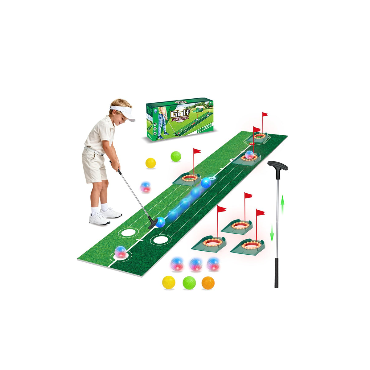VATOS Golf Putting Set glow balls illuminate night practice for kids.