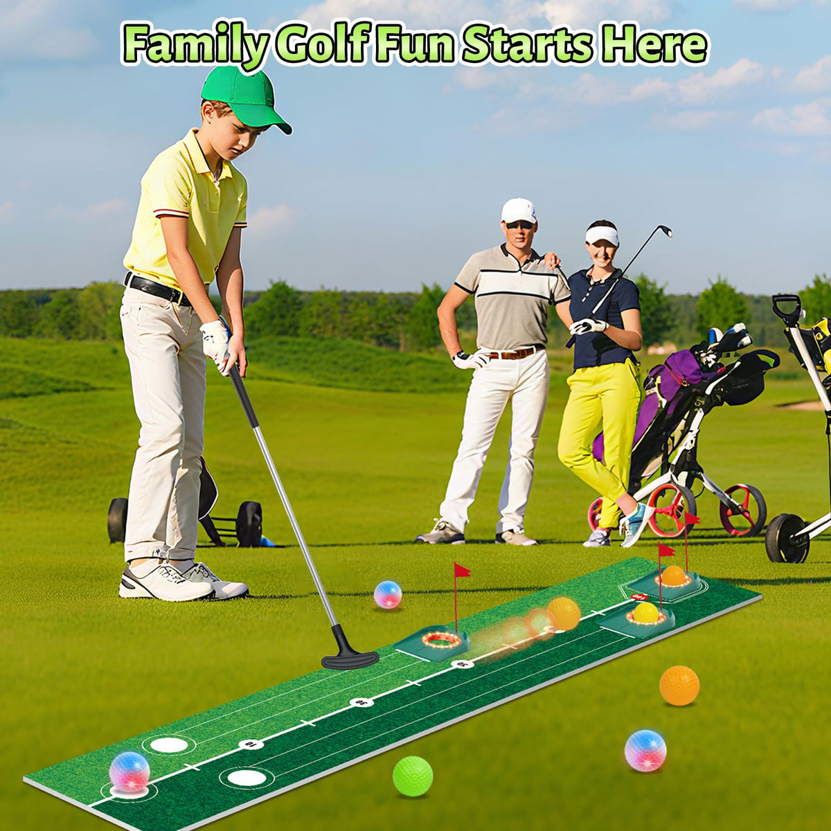 VATOS putting mat offers a smooth roll for indoor practice.