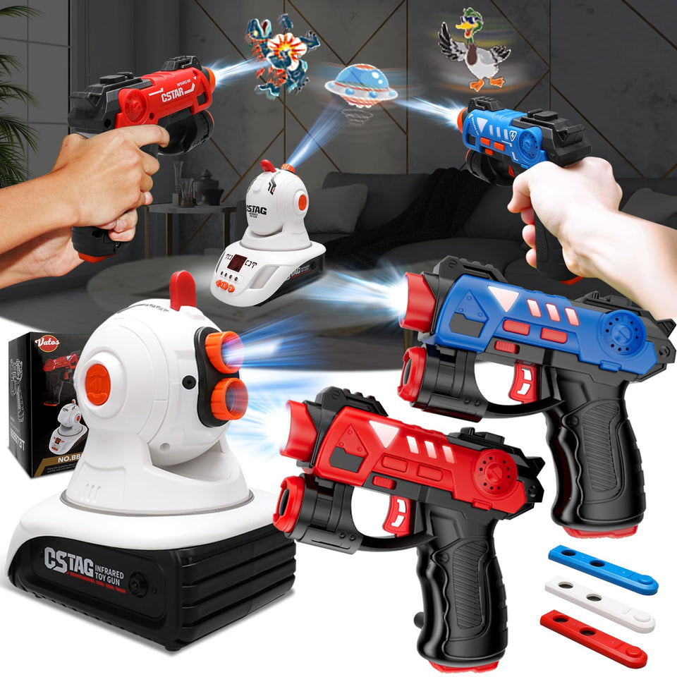 VATOS infrared laser tag set with projector for exciting family game nights indoors or outdoors.