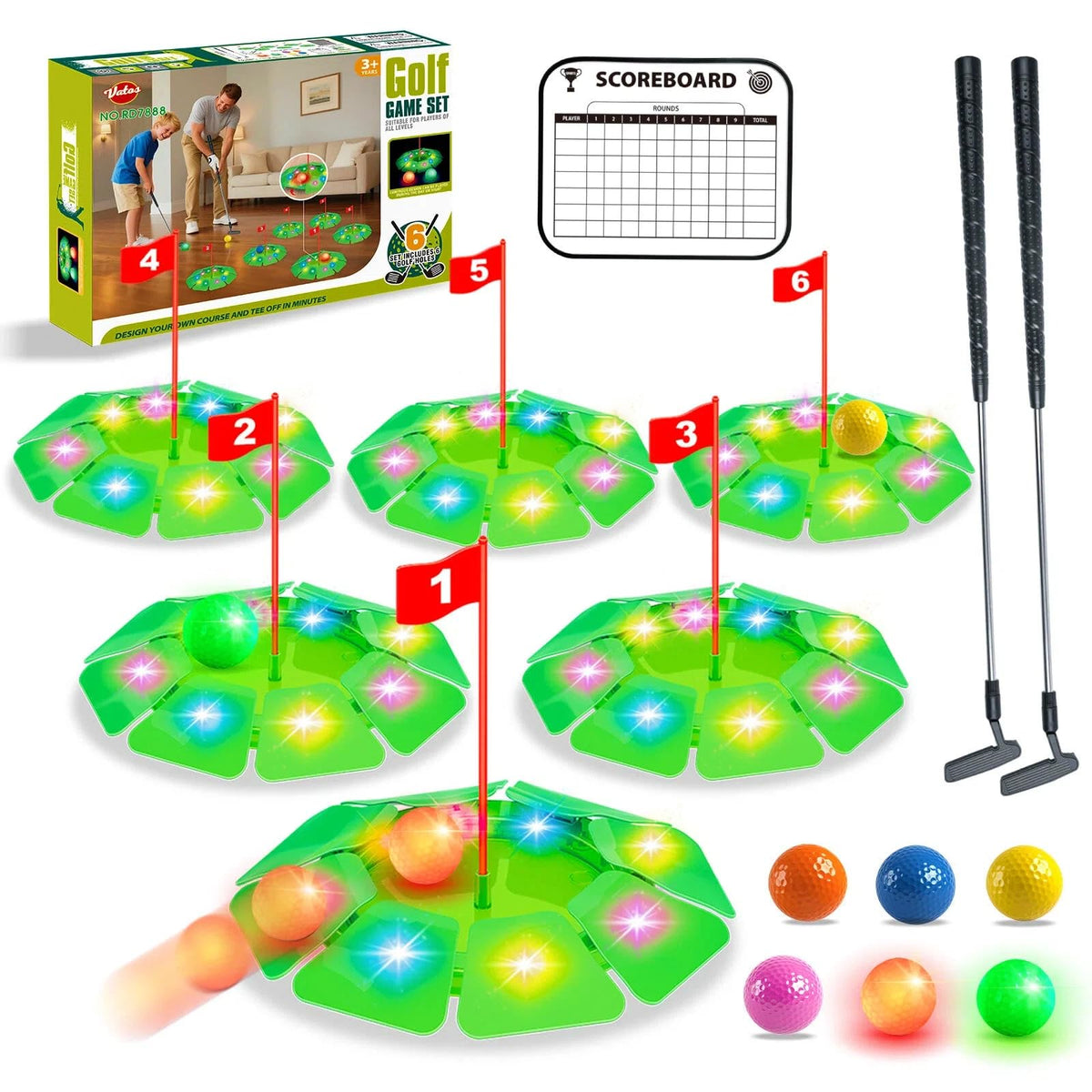 Vatos light-up golf putting hole close-up glowing target for night practice