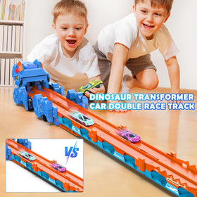 VATOS portable track truck with storage and eight mini cars.