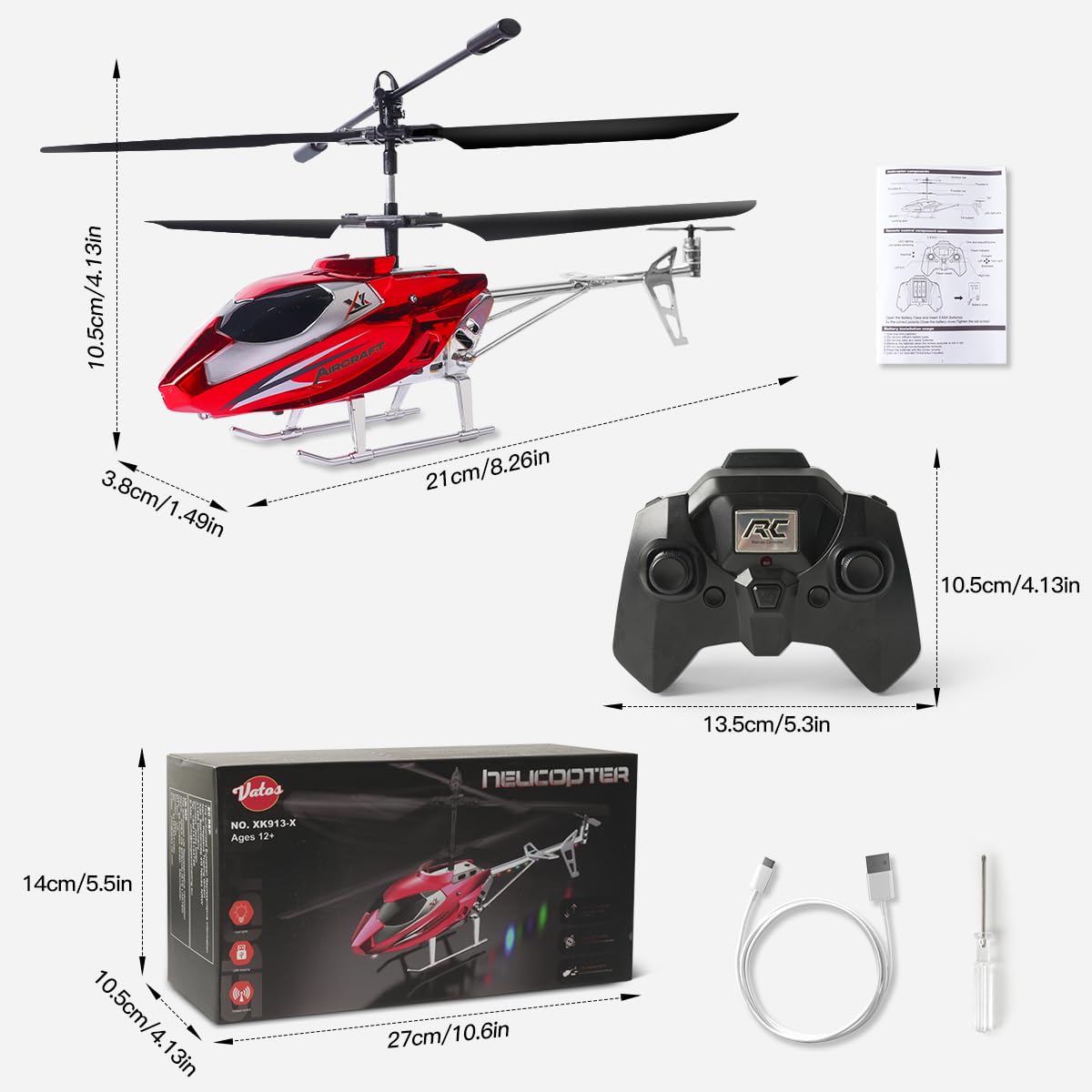 VATOS RC Helicopter gyroscope-stability for smooth maneuvers.