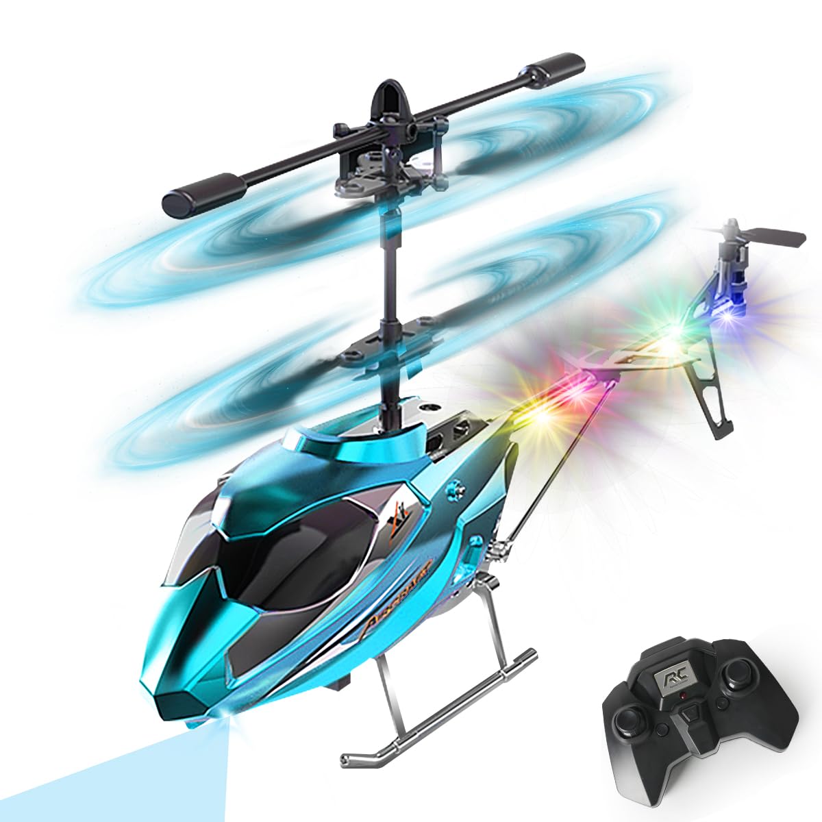 VATOS RC helicopter with LED light for indoor flights and easy tracking.