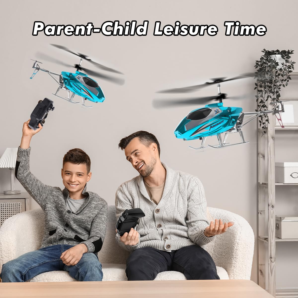 VATOS RC helicopter remote control range with LED visibility in use.