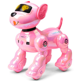 VATOS robot dog with metallic pink design for imaginative play sessions