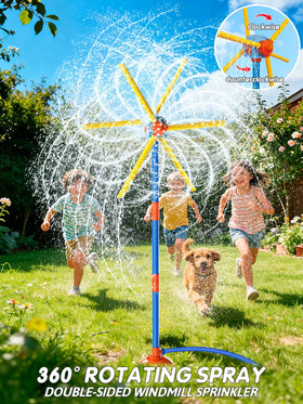 VATOS windmill sprinkler with dual-rotation blades demonstrating movement.