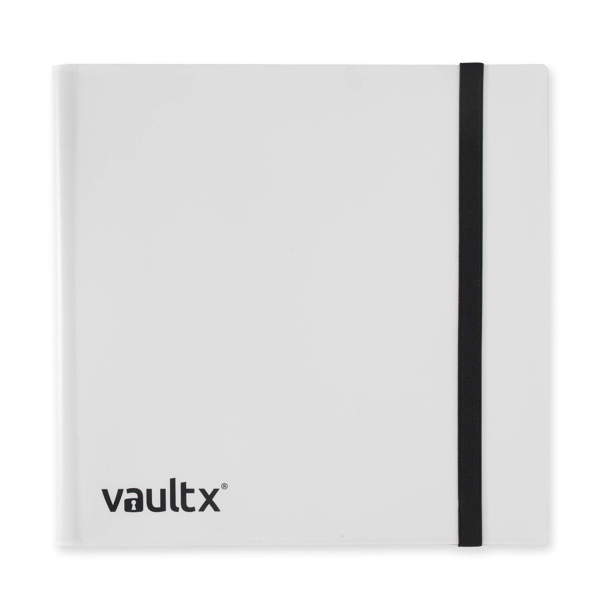 Vault X 12-pocket binder front cover in white for organized card storage at home or on the go.