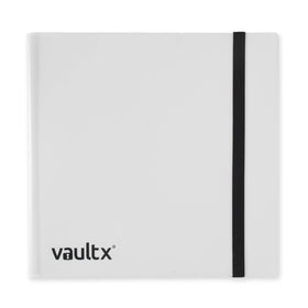 Vault X 12-pocket binder front cover in white for organized card storage at home or on the go.