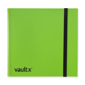 Vault X binder green front view with durable strap and card pockets for secure storage.