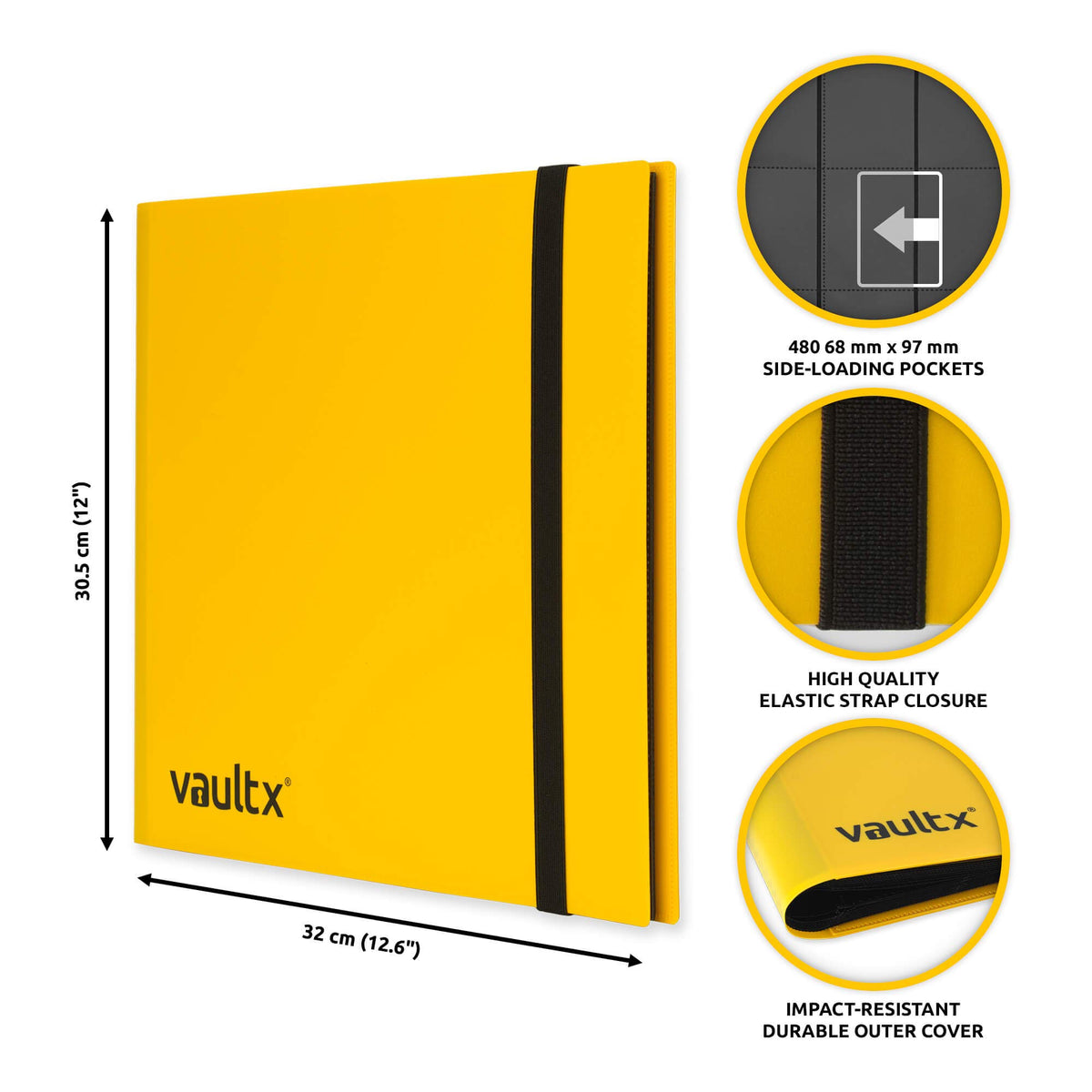 Vault X binder opened to show 20 pages and 12 pockets