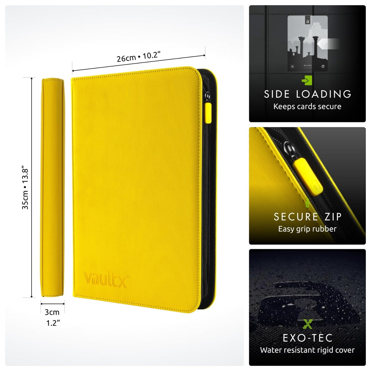 Vault X 360-card capacity on a page display highlights high-density storage for collectibles.