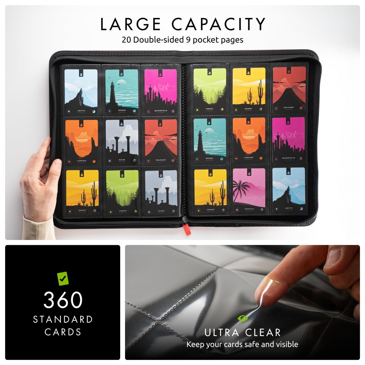 Vault X binder interior view reveals 360-card capacity for organization