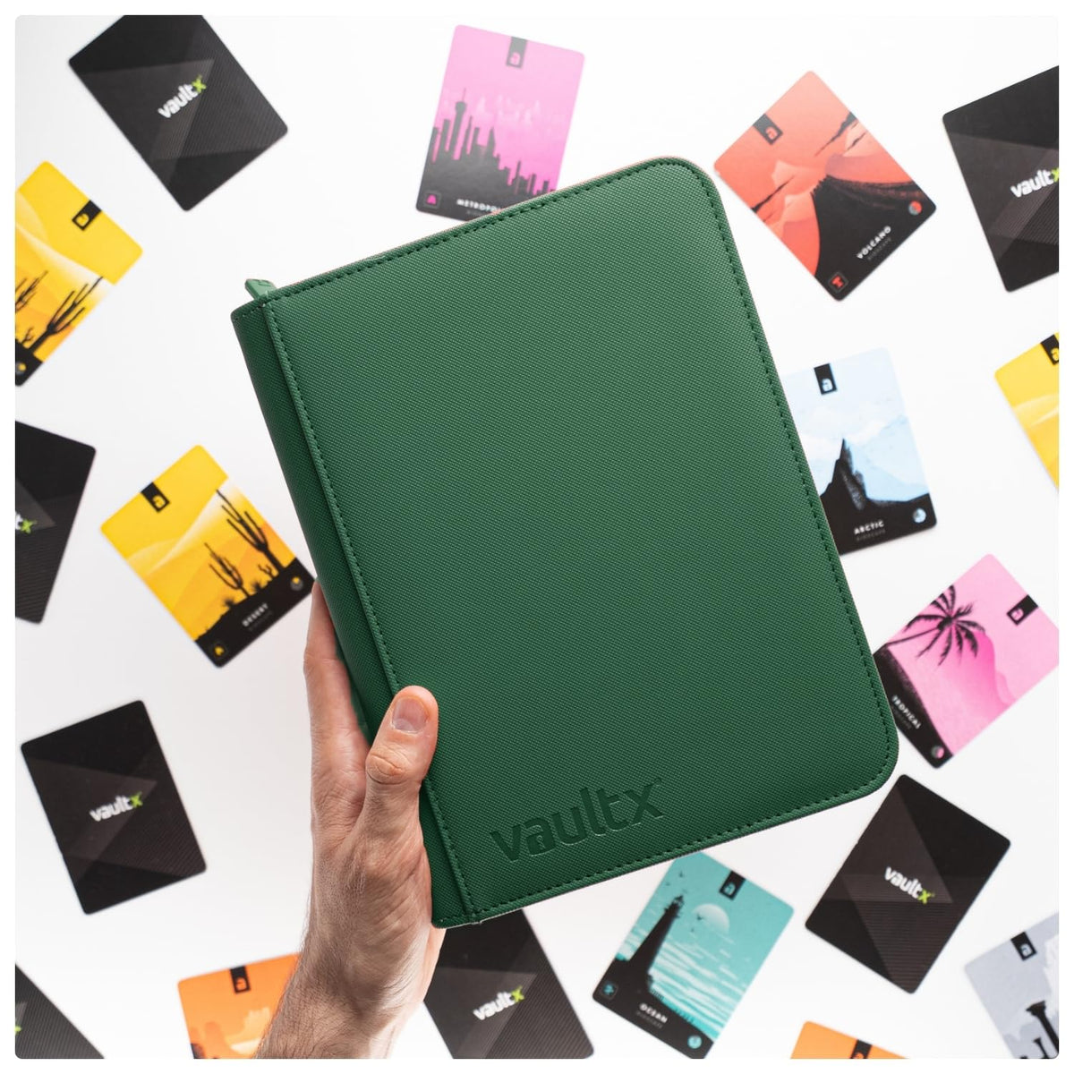 Exo-Tec close-up on green Vault X binder emphasizes premium construction.