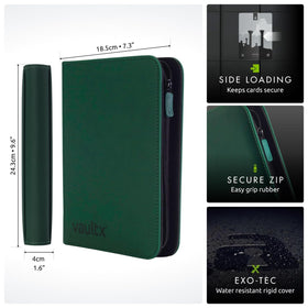 Vault X binder green side view highlighting four side-loading pockets for organized cards.