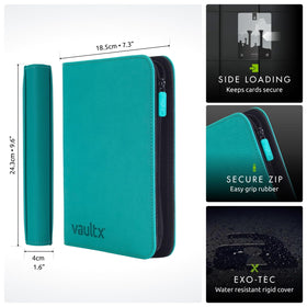 Vault X 4-pocket zip binder teal: secure, accessible storage with a smooth zipper.