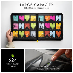 Vault X binder holds up to 624 cards securely on double-sided pages