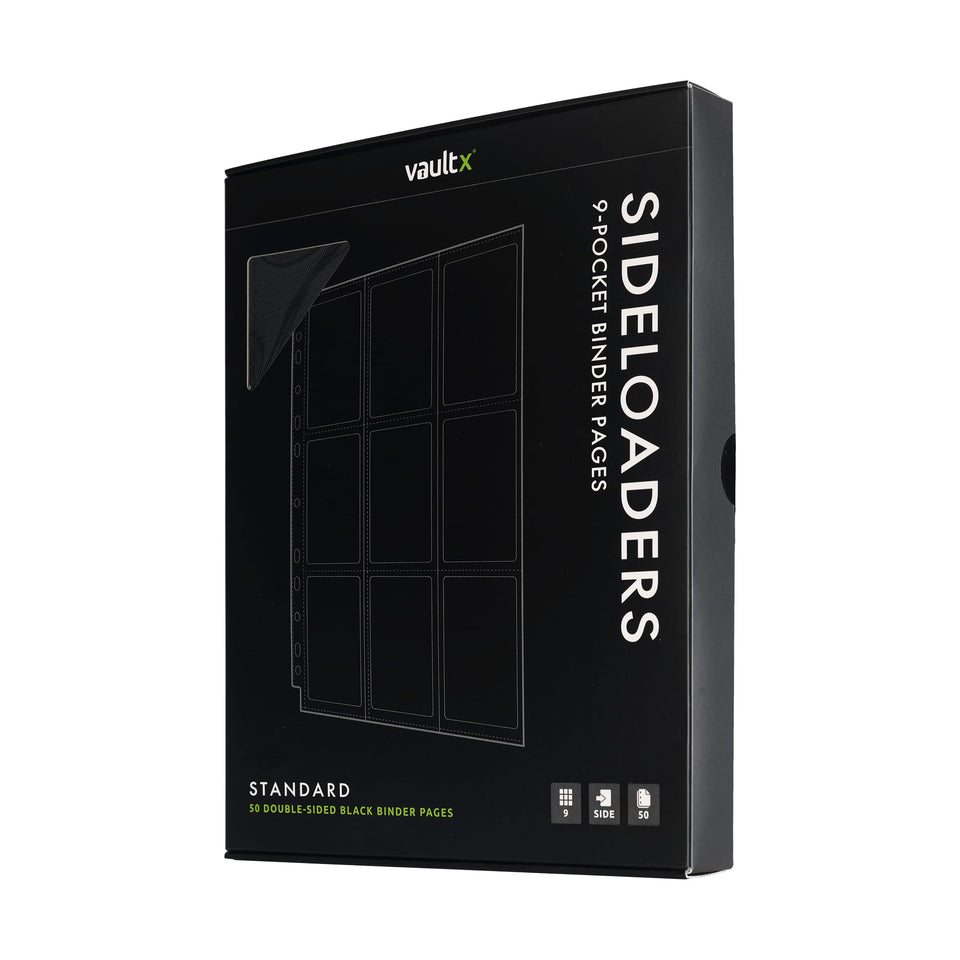 Vault X 9-pocket sideloading pages shown in a 50-pack for organized trading cards.