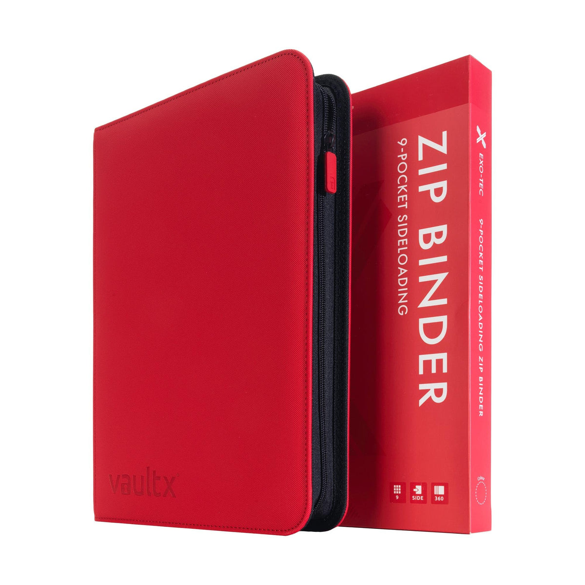 Vault X 9-Pocket Zip Binder with Exo-Tec red cover demonstrates durable protection for cards