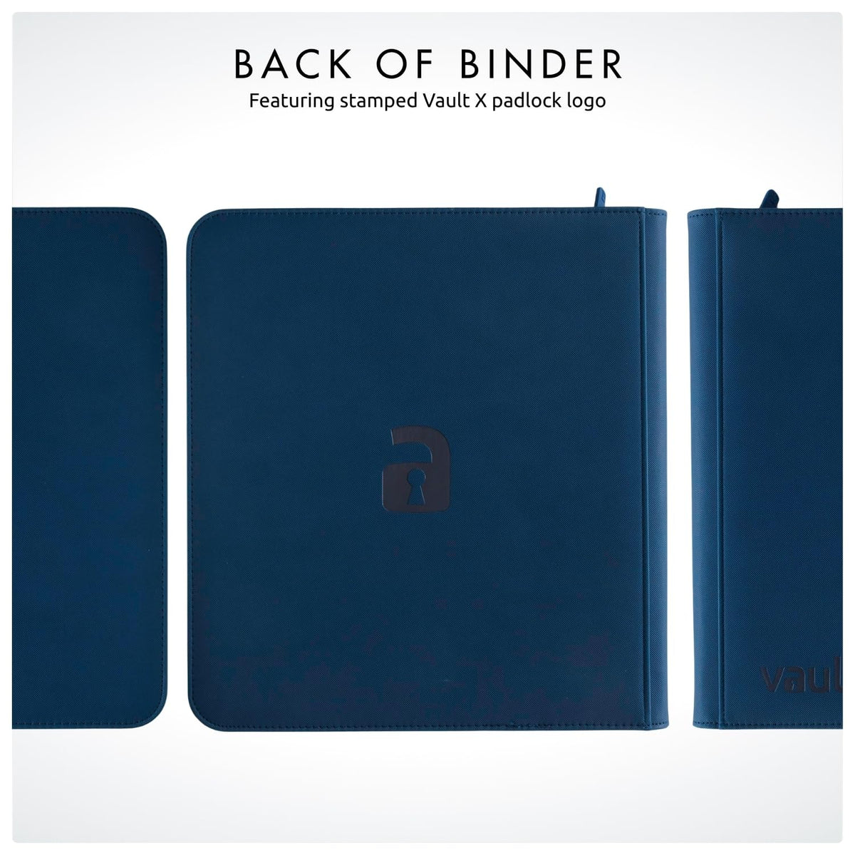 Blue Vault X binder designed for standard-sized card sleeves.