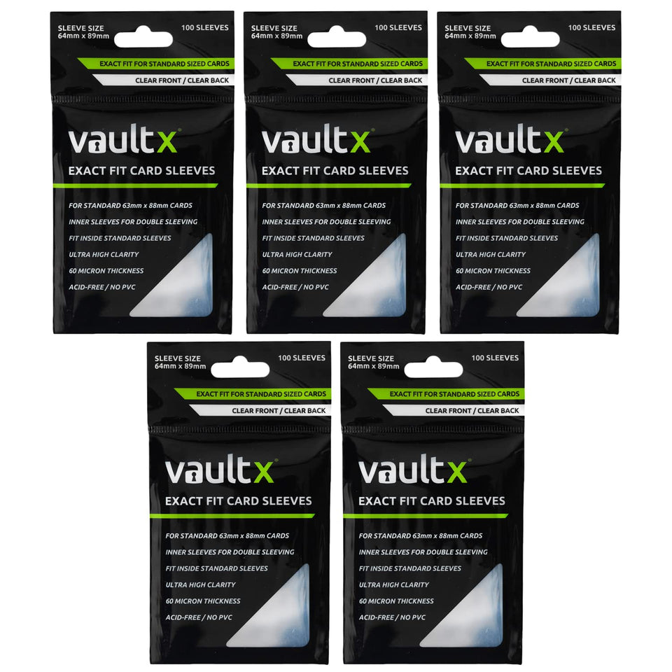 Vault X Exact Fit sleeves — snug protection for standard 63x88 mm cards.