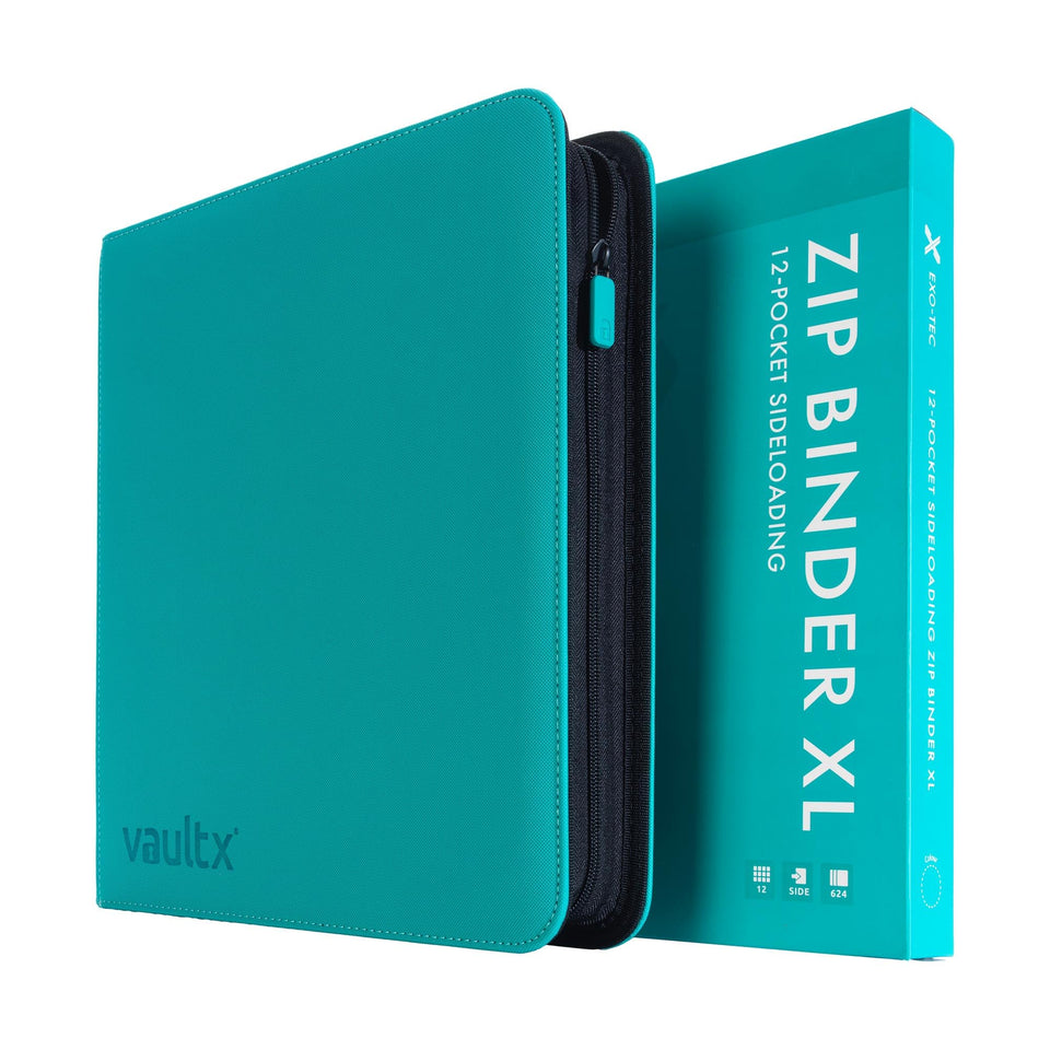 Vault X Exo-Tec Zip Binder teal cover protects cards with premium, water-resistant durability