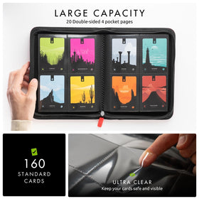 Vault X red binder highlighting four pockets per page for secure cards.