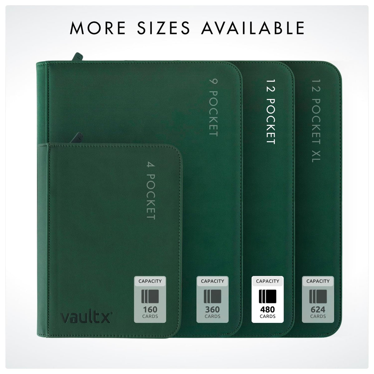 Vault X green sleeve compatibility emphasized for standard card sleeves.