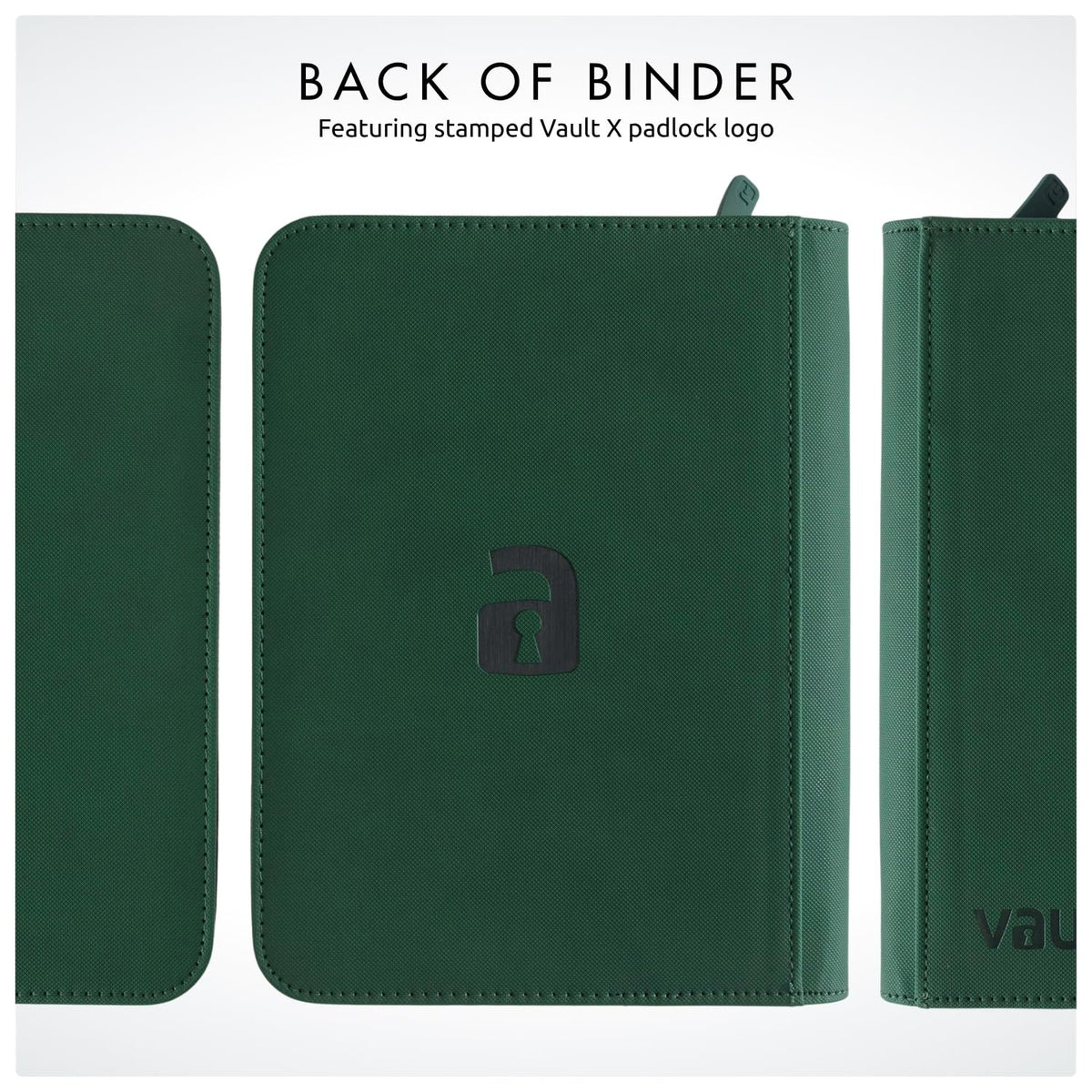 Travel-ready Vault X binder in green with secure zipper for transport.