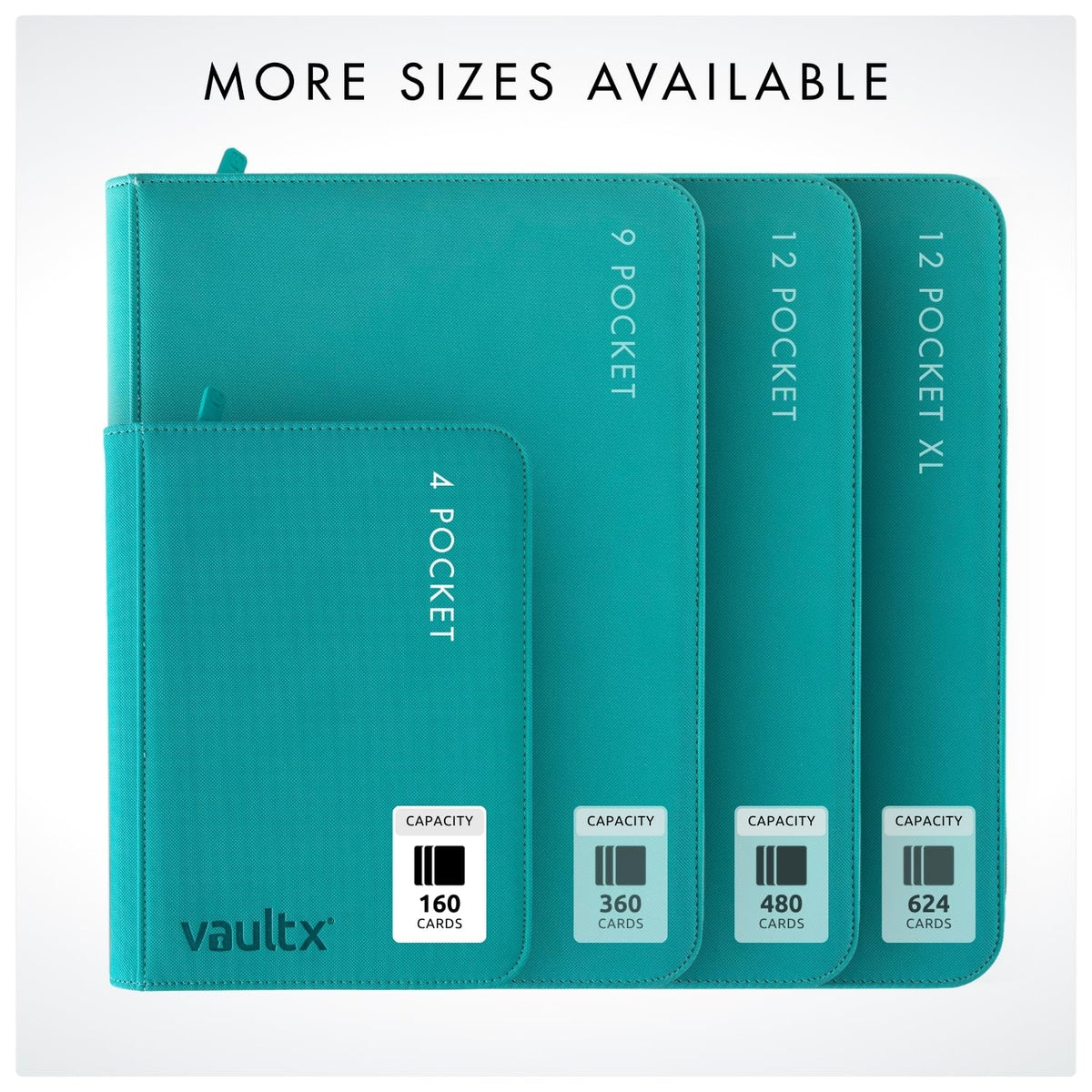 Vault X sleeve-compatible teal binder: works with standard sleeves for flexible protection.