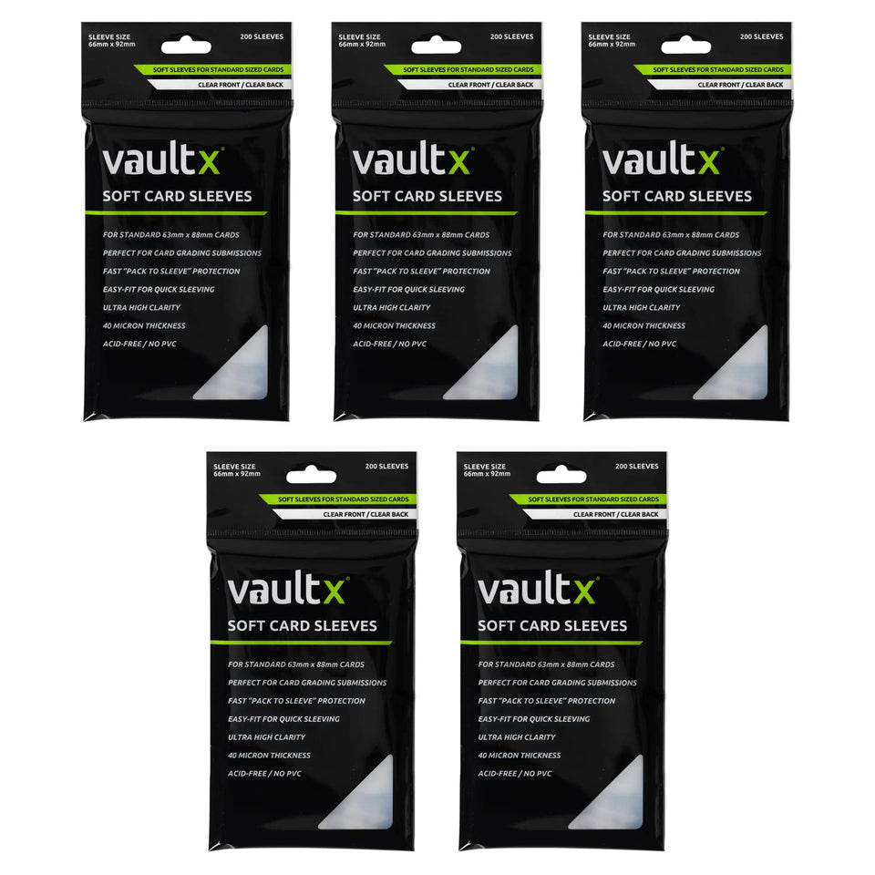 Vault X Soft Fit Sleeves Pack 1000: crystal-clear protection for standard trading cards.