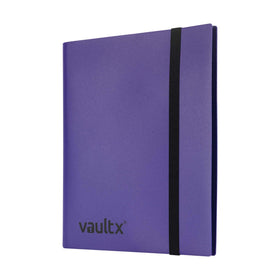 Vault X purple binder closed with cards, portable storage for tournaments.