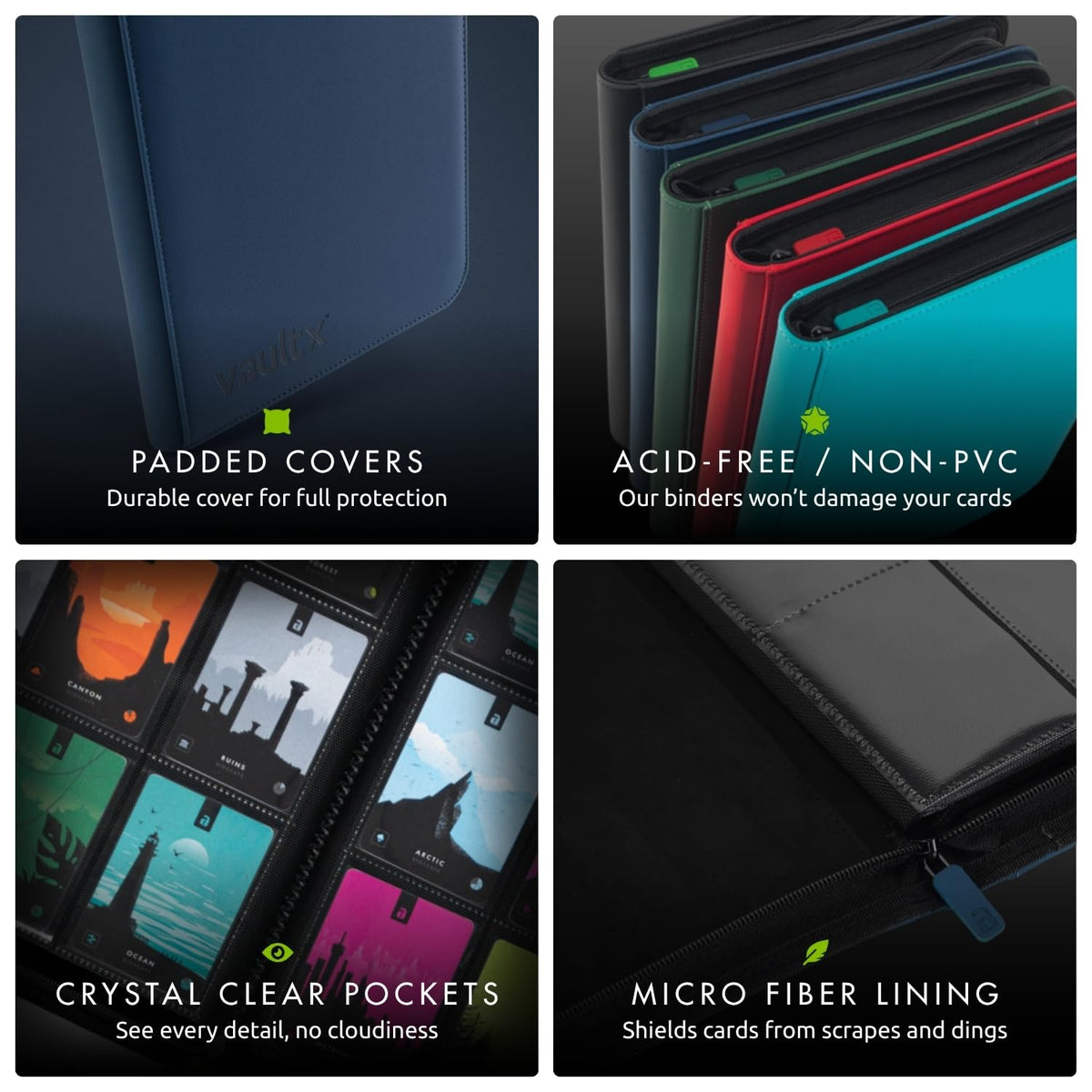 Vault X zip closure keeps cards secure during transport.