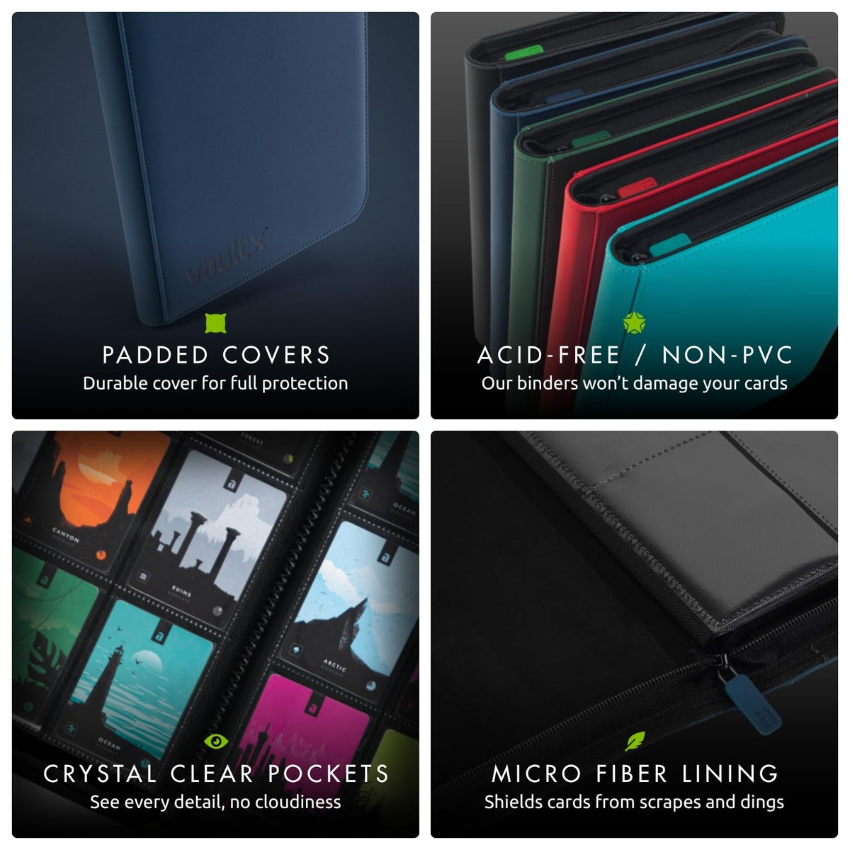 Vault X zipper closure demonstrates secure containment to prevent accidental card loss.