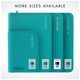 Vault X zipper closure Teal; keeps cards securely enclosed during transport.