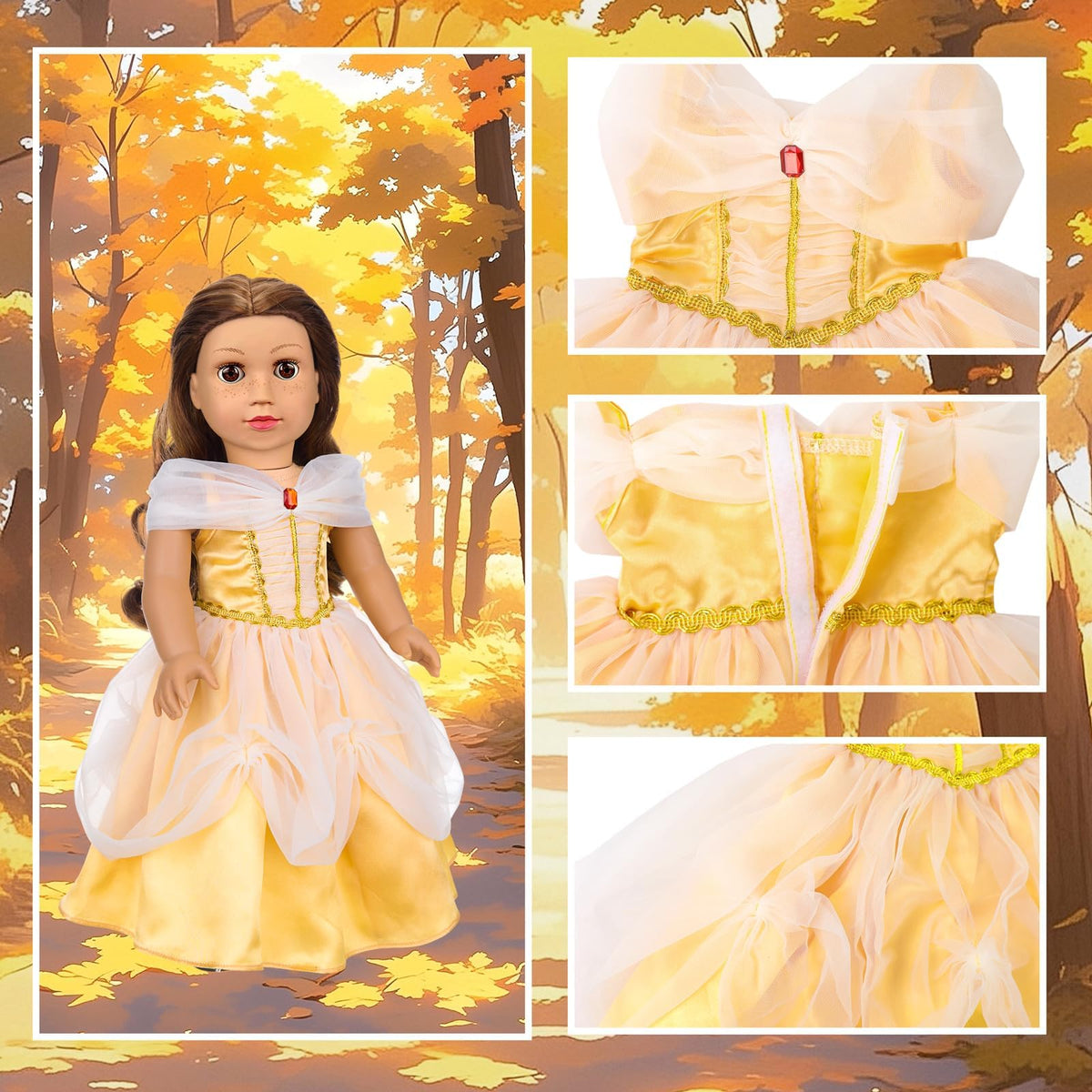 VAWMJOT American 18-inch doll dress includes ribbon hair accessory for finishing touches.