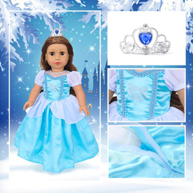 VAWMJOT American 18-inch doll dress with satin sash for stylish pretend princess outfits.
