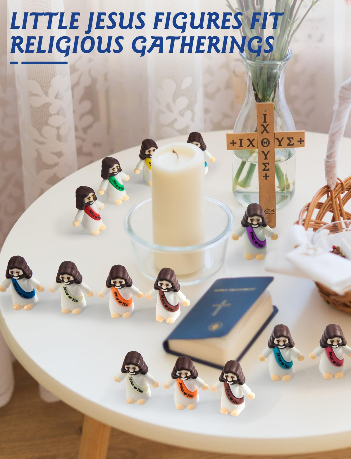 Vbiuox Jesus figures with colorful sashes for a bright faith display.