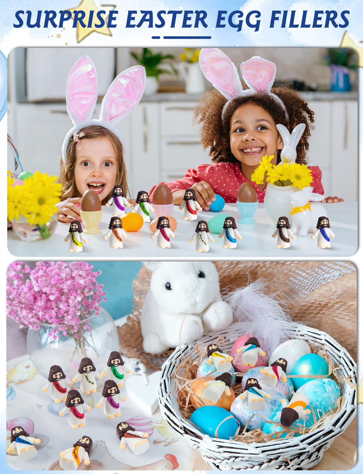 Vbiuox Jesus figurines suitable for Sunday school crafts and classroom activities.