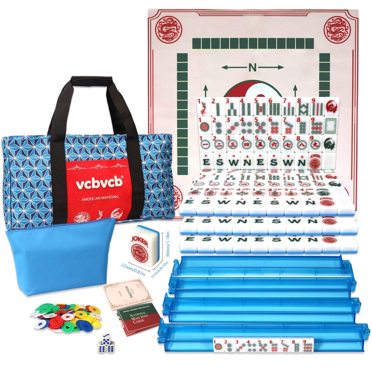 VCBVCB 160-piece American Mahjong tile set front view, ideal for family game nights.