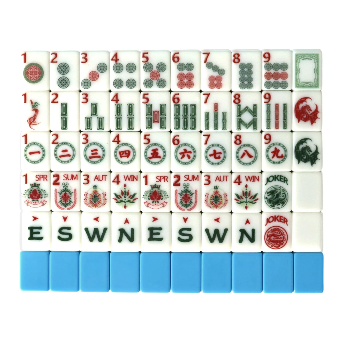 VCBVCB mahjong tiles blue-back closeup, durable and fade-resistant.