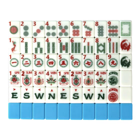 VCBVCB mahjong tiles blue-back closeup, durable and fade-resistant.