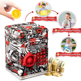 Vcertcpl ATM piggy bank ABS material offers sturdy kid friendly durability.
