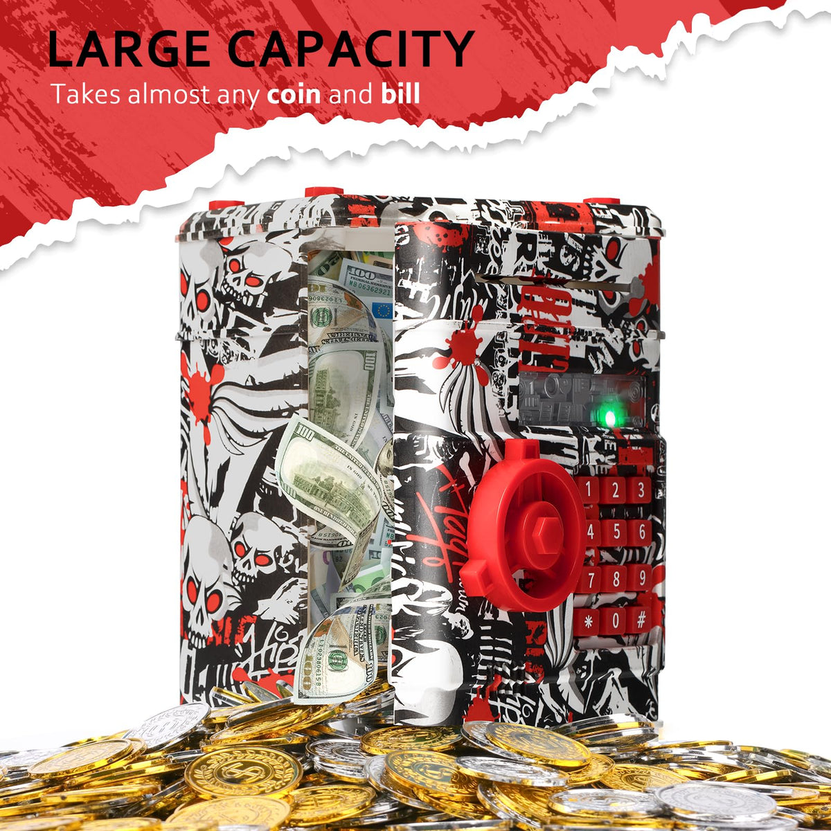Vcertcpl ATM piggy bank bill slot accommodates bills for growing allowances.