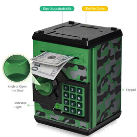 Vcertcpl ATM piggy bank camouflage greengray bill slot highlights easy deposits of bills and coins