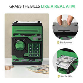 Vcertcpl ATM piggy bank camouflage greengray kid-friendly design suitable for gifting