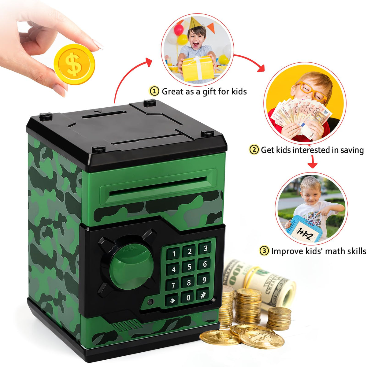 Vcertcpl ATM piggy bank camouflage greengray durable ABS construction for lasting use