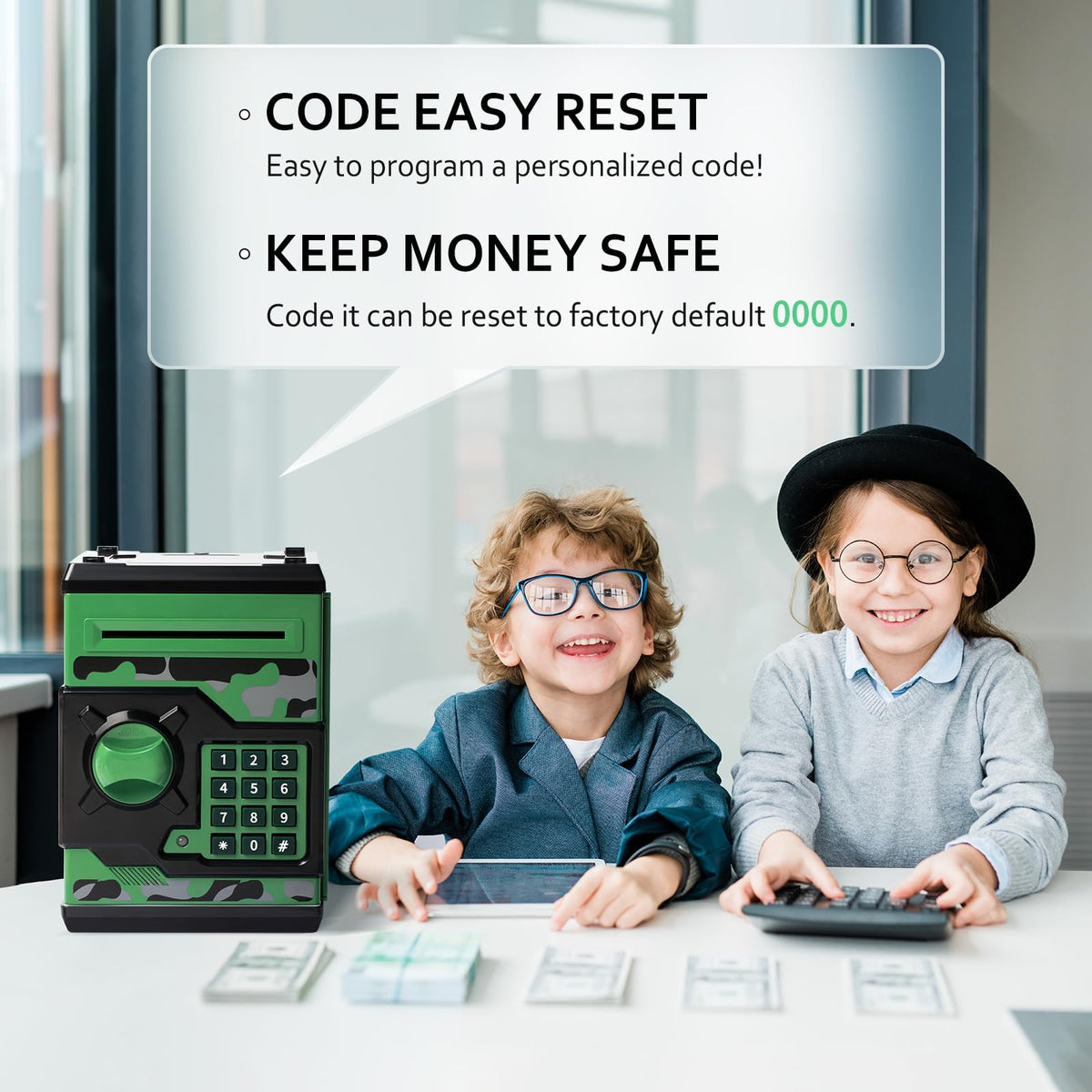Vcertcpl ATM piggy bank camouflage greengray open door shows hidden valuables storage for kids