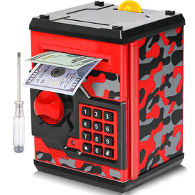 Vcertcpl ATM piggy bank camouflage red demonstrates secure kid savings